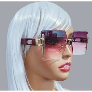 Sunglasses Women Pink Oversized Geometric Soft Handles